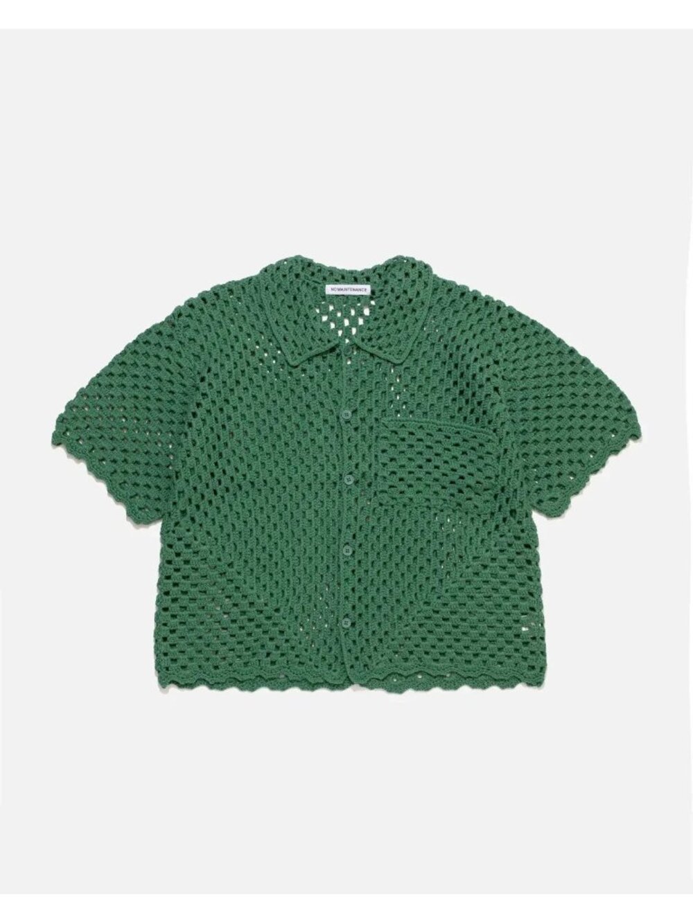 No Maintenance Oversized Green Crochet Cropped Short Sleeve Shirt